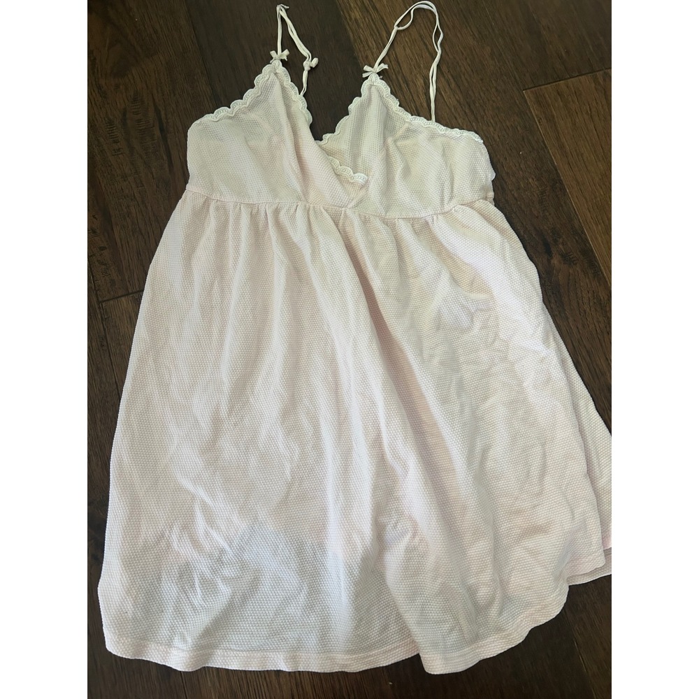 Vintage Victoria Secret Gold Label Pink Waffle Knit Cotton Babydoll Chemise M